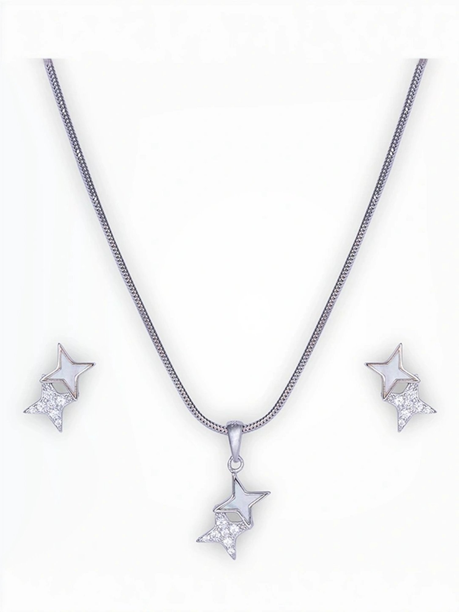 Touch925 Sterling Silver Zircon Silver Pendant set for women