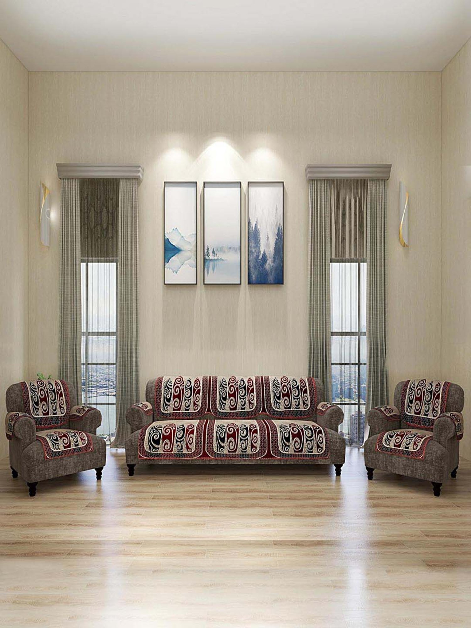 Nestasia Red & Cream Chevron Cotton Knitted Throw blanket with texture for Living Room or Bedroom