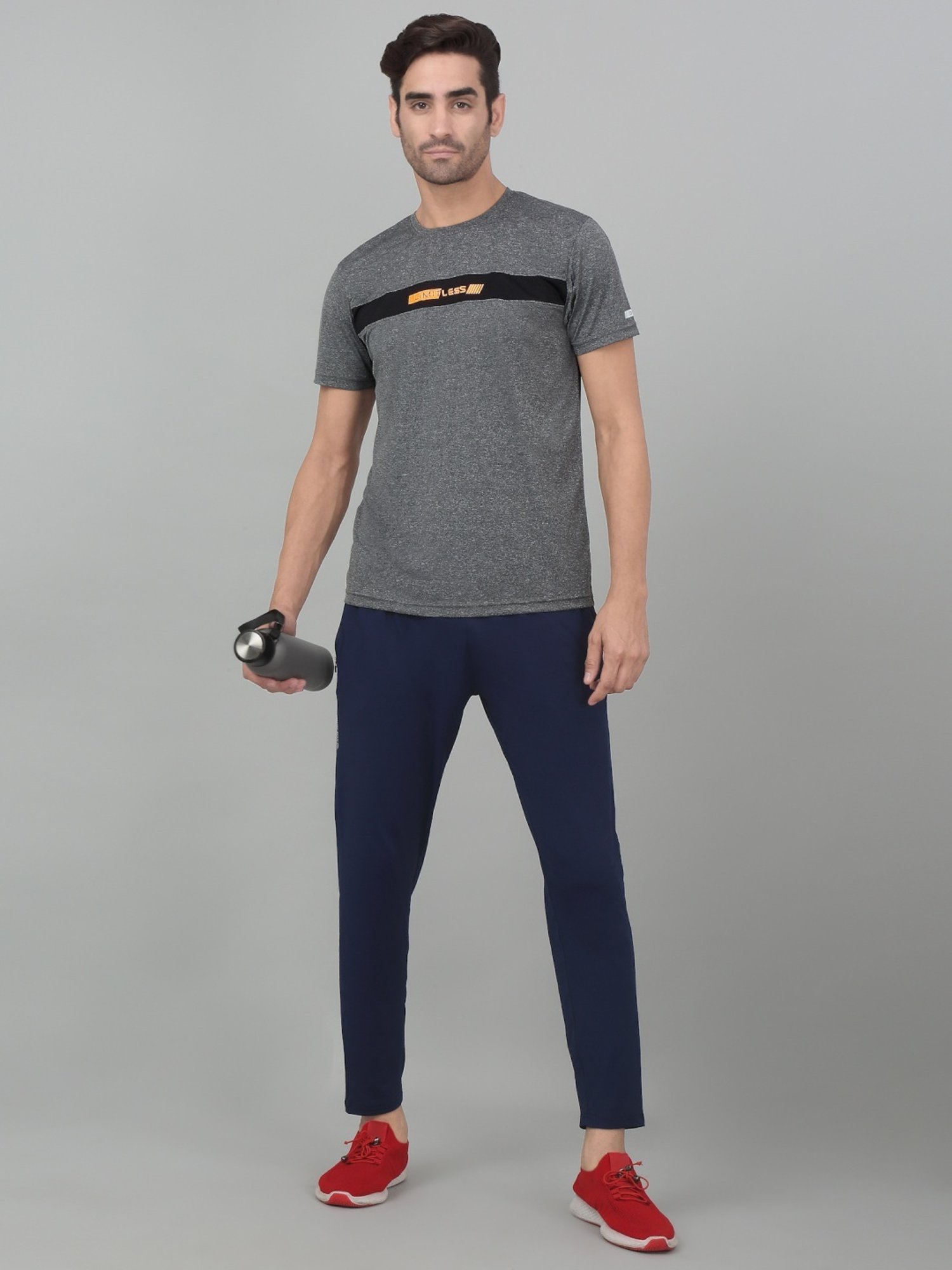 Cantabil Grey Regular Fit Colour Block Sports T-Shirt