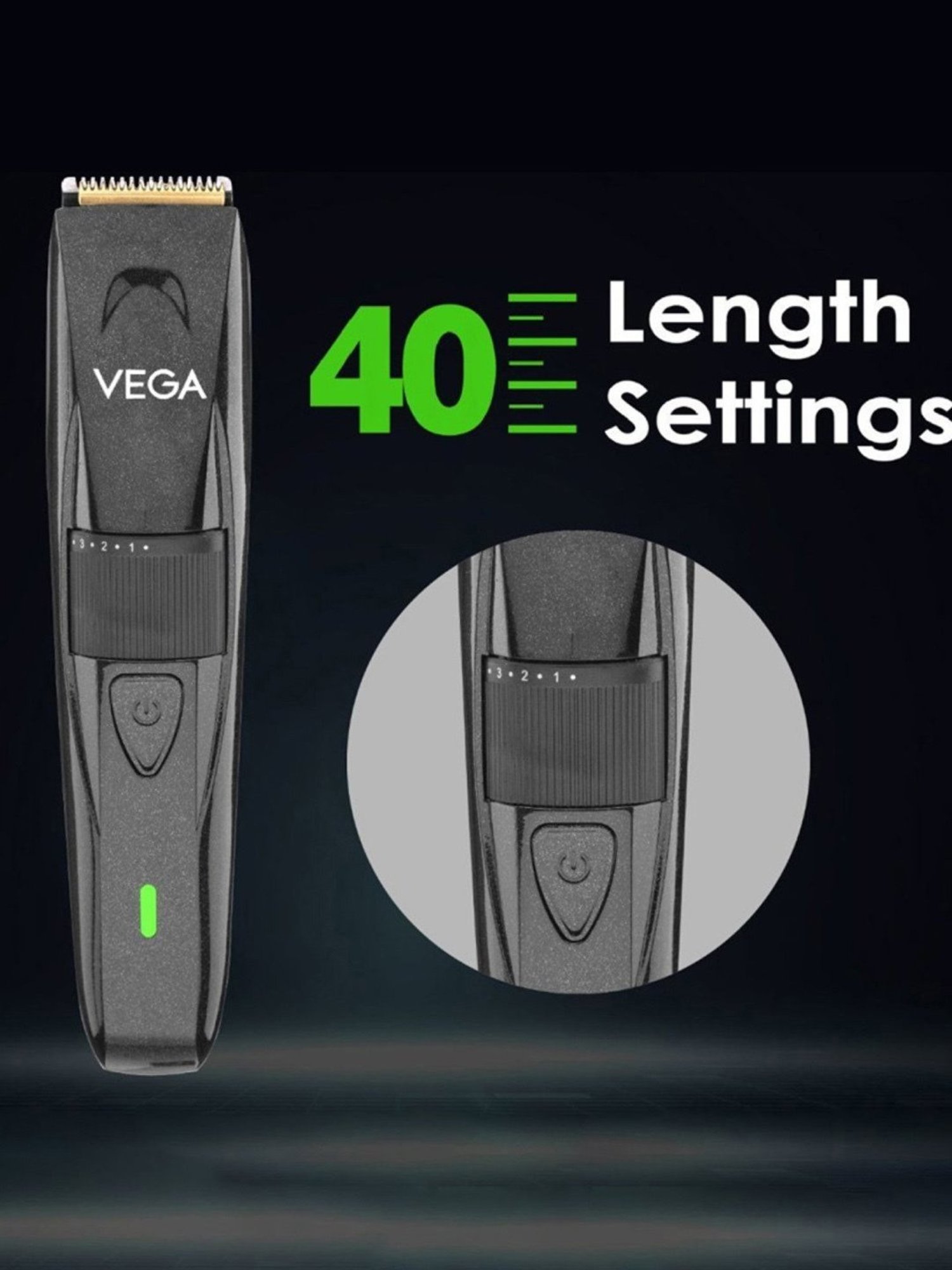 Vega P2 Beard Trimmer for Men with 160 Mins Runtime, Titanium Blades & 40 Length Settings (VHTH-26)