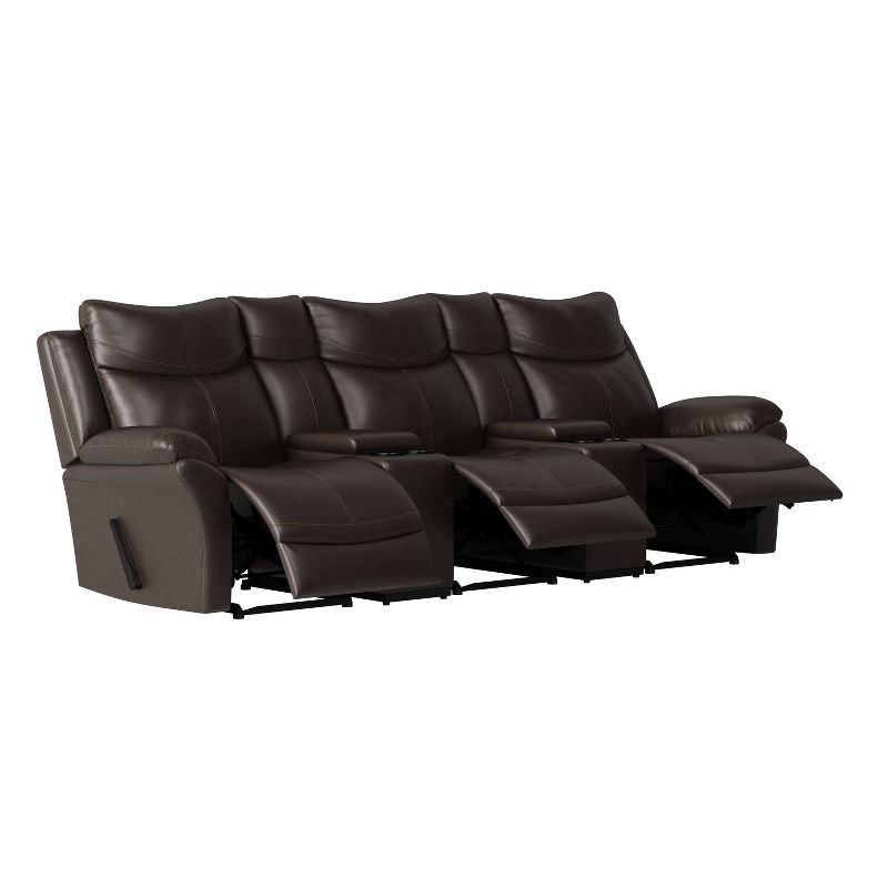Aaron 3 Seat Wall Hugger Recliner Sofa with 2 Storage Consoles and USB Port Renu Leather Coffee Brown - ProLounger