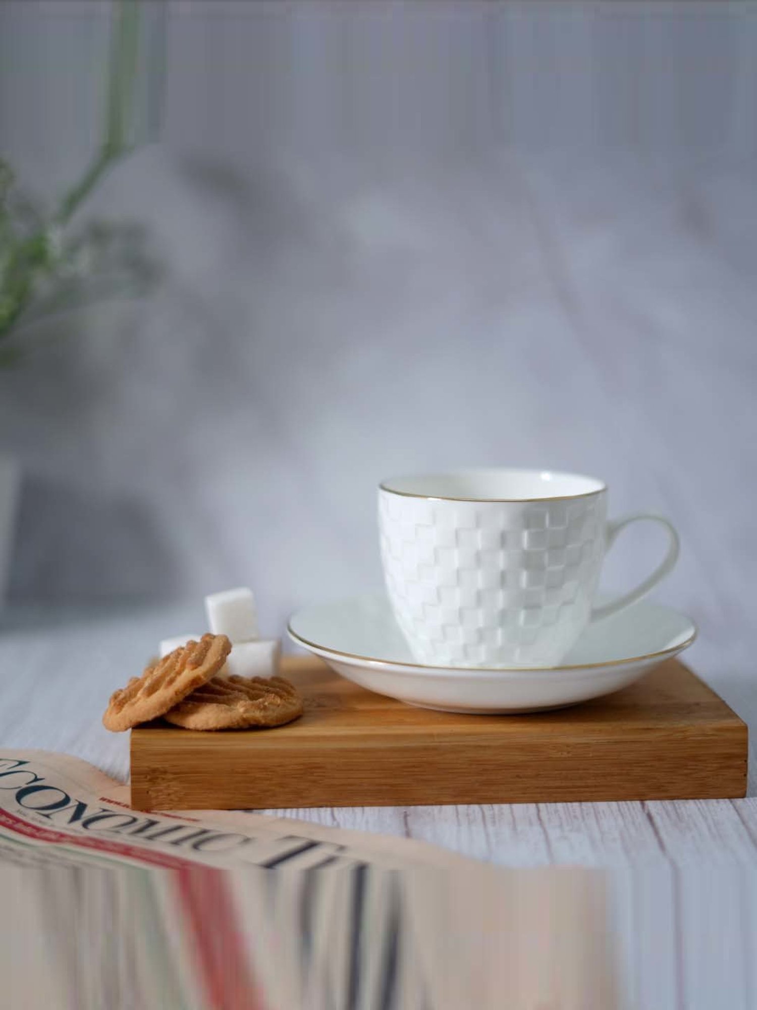 Femora White Ceramic 6-Piece Cup & 6-Piece Saucer Set