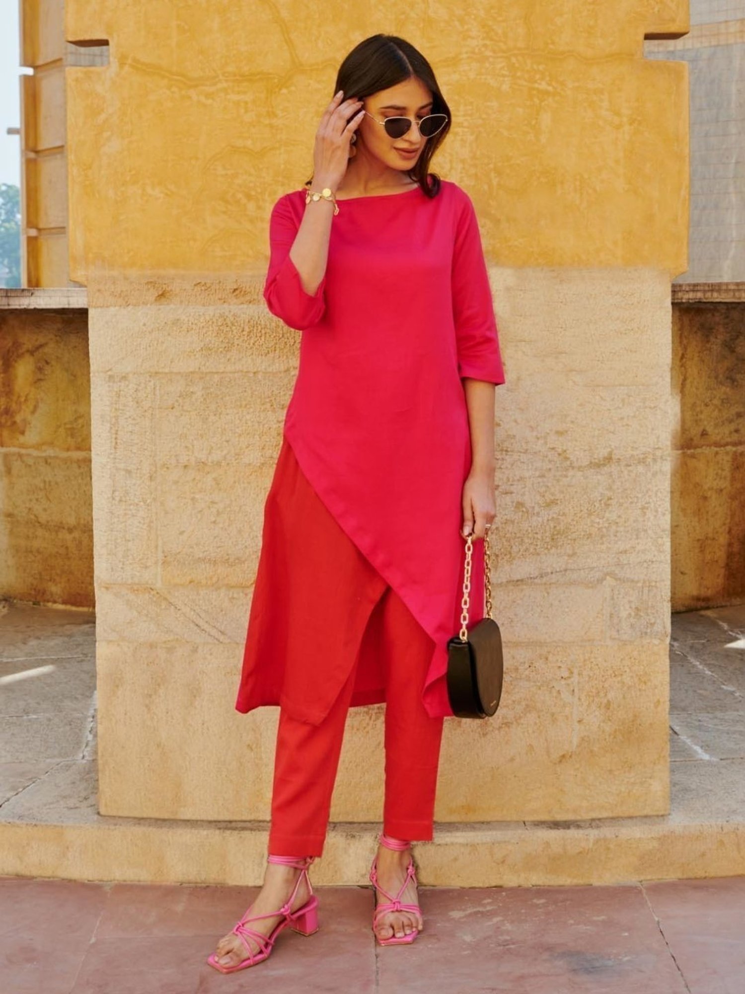 Gulaal Pink Valentino Nuri Color Block Kurta