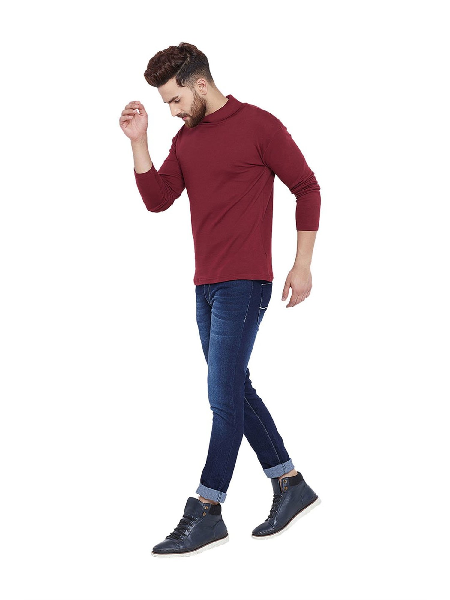 Hypernation Maroon High Neck T-Shirt