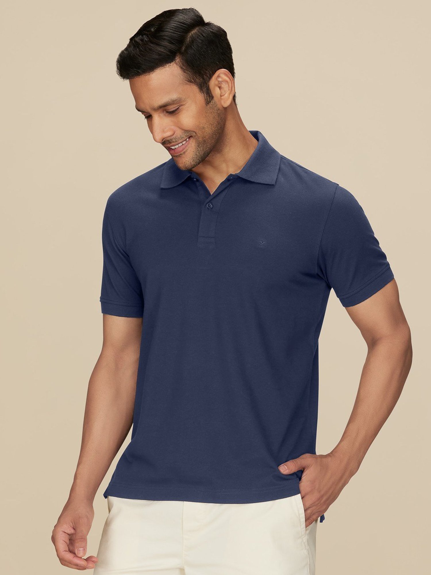 XYXX Midnight Blue Cotton Regular Fit Polo T-Shirts