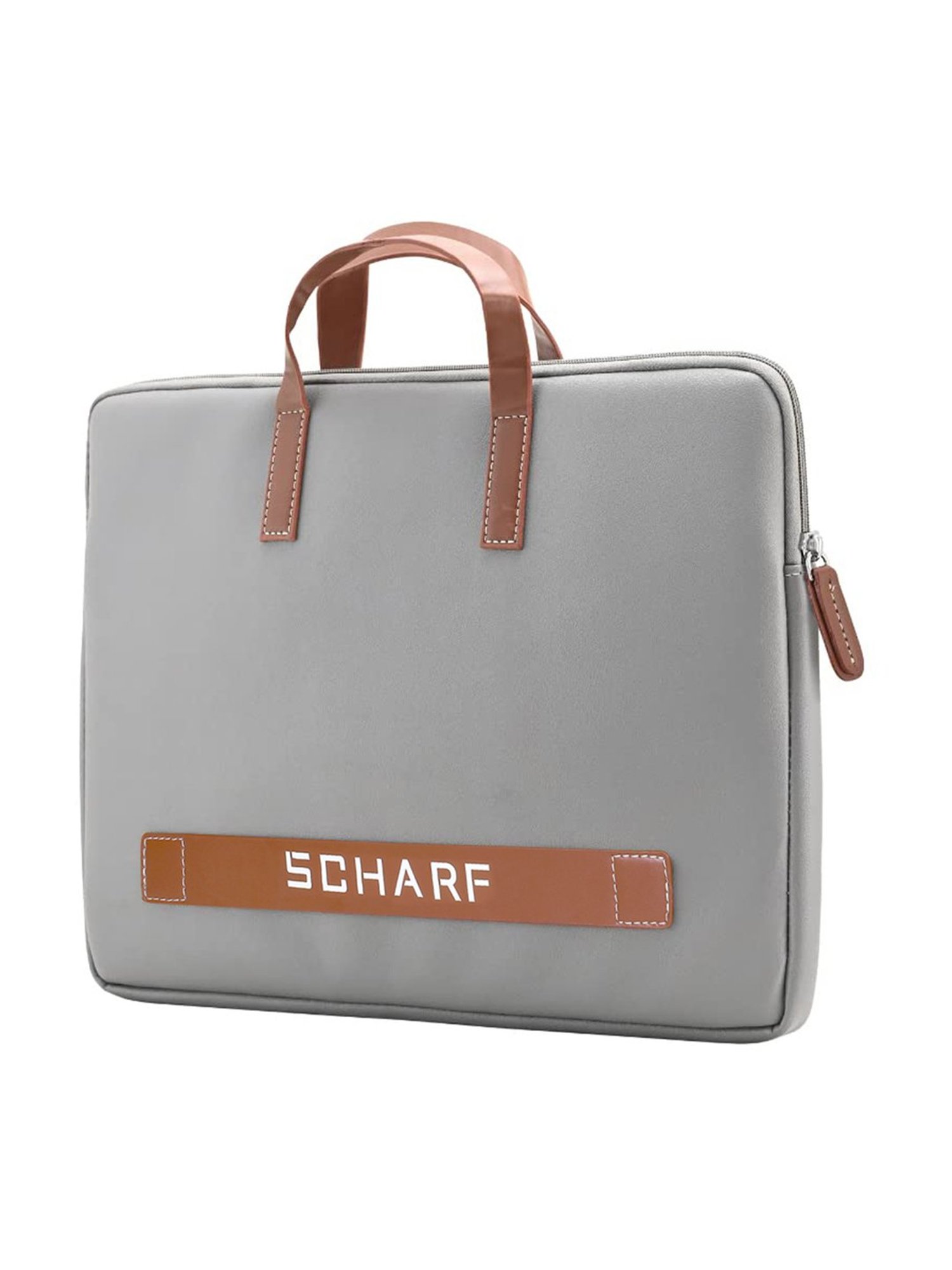 SCHARF Grey Leather Laptop Bag