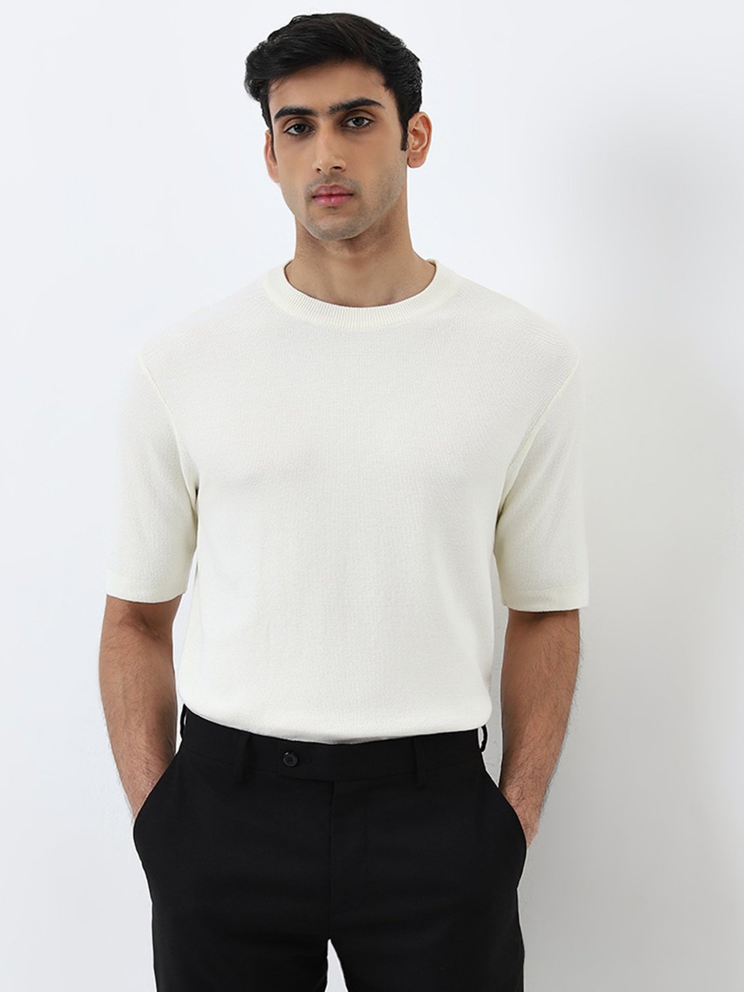 WES Formals by Westside White Solid Slim-Fit T-Shirt