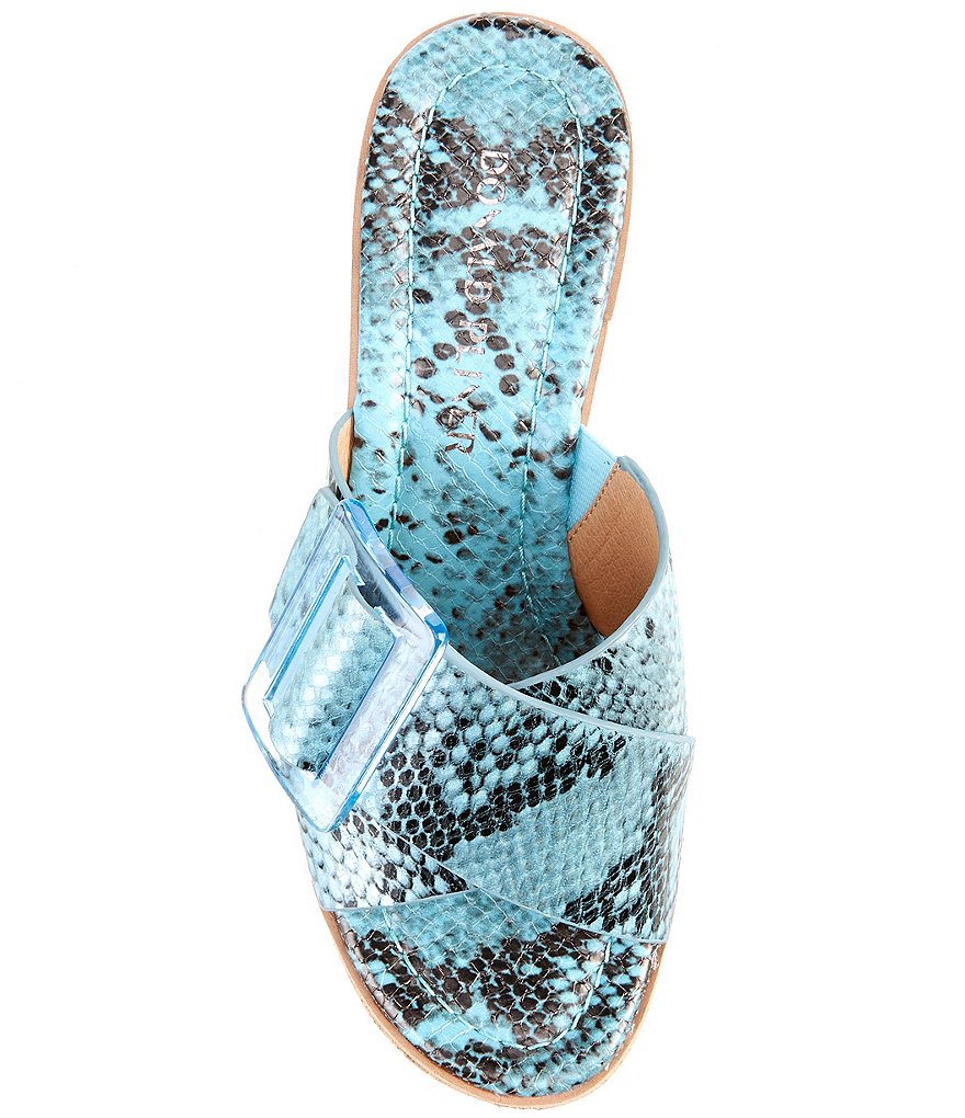 Donald Pliner Illiad Leather Snake Print Buckle Platform Cork Wedges