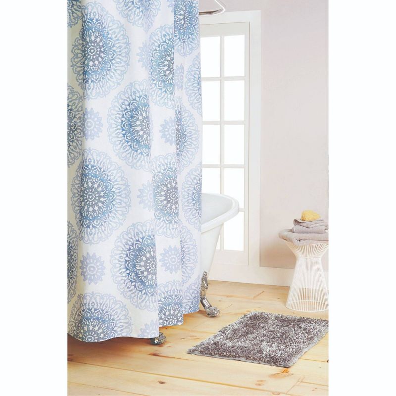 72"x72" Darby Cotton Fabric Shower Curtain Blue - Nicole Miller
