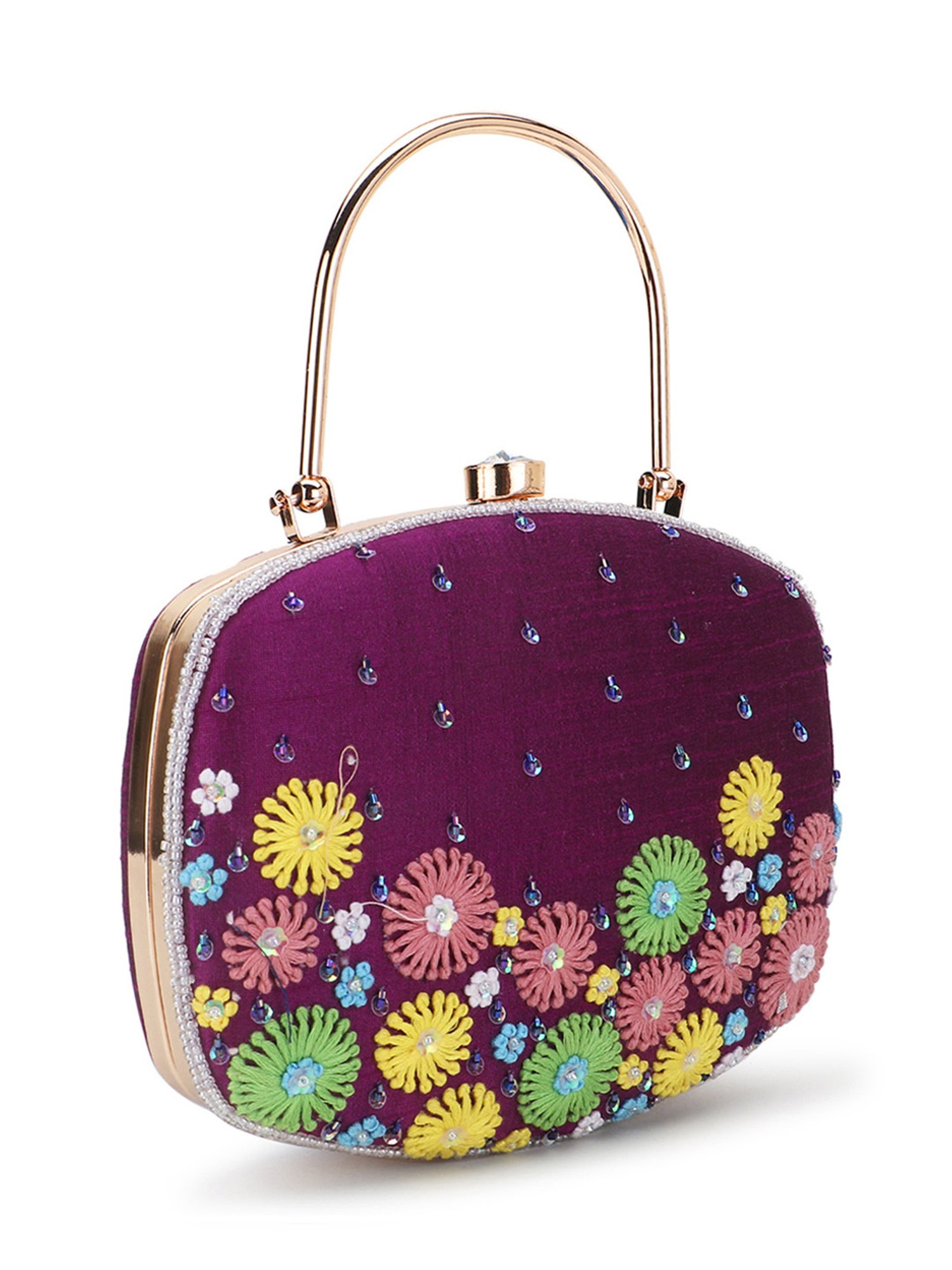 Spice Art Purple Embroidered Medium Clutch