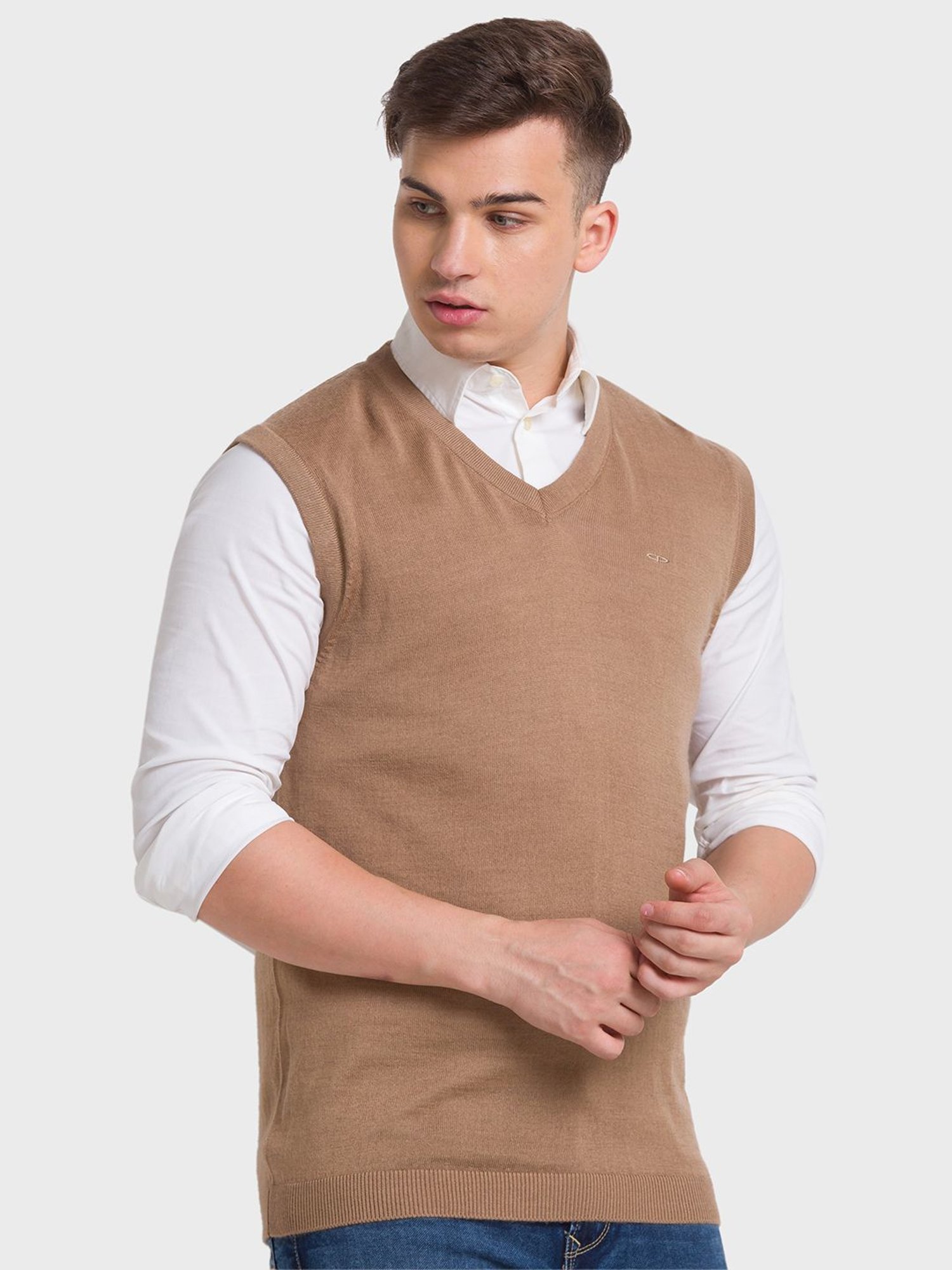 ColorPlus Brown Regular Fit Sweaters
