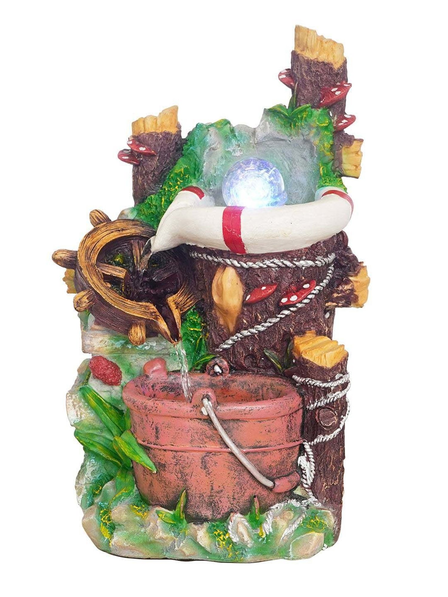 CHRONIKLE Multicolor Polyresin Well Bucket Design 2 Steps Waterfall Fountain