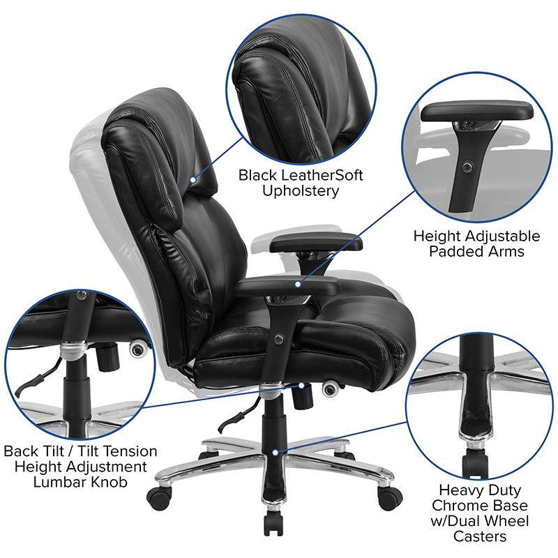 HERCULES Series 24/7 Intensive Use Big & Tall 400 lb. Rated Black LeatherSoft Executive Lumbar Ergonomic Office Chair