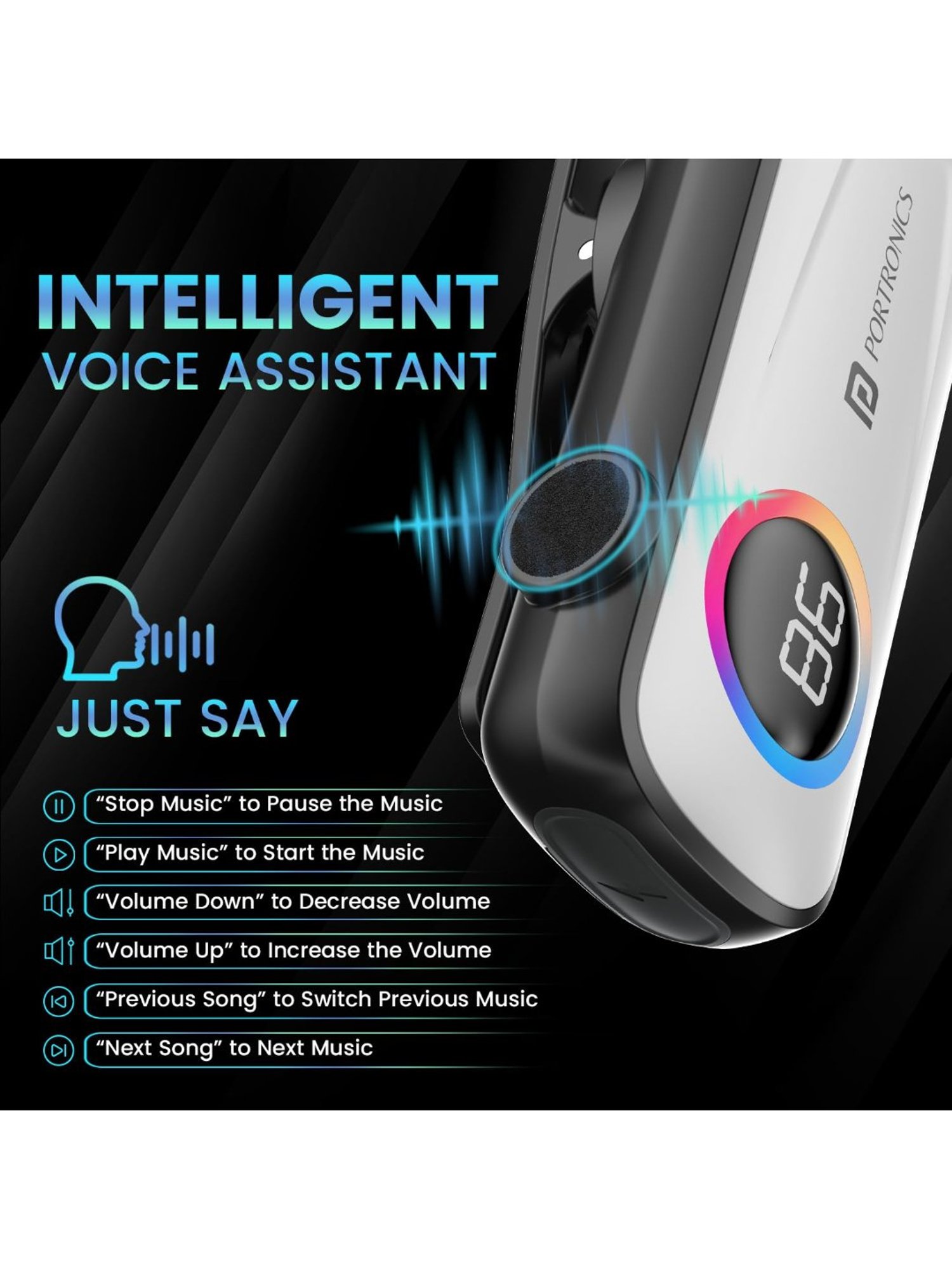 Portronics Harmonics Klip 5 Retractable BT Calling Earphone with Upto 15H Playback (White)