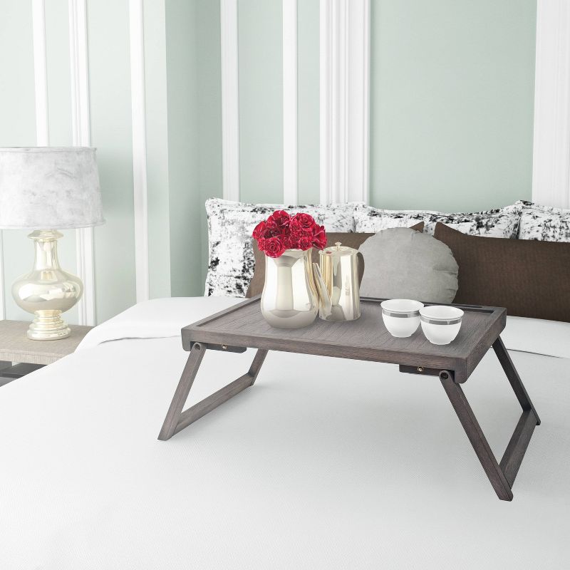 21" x 10" Acacia Bed Tray Gray - Hopper Studio