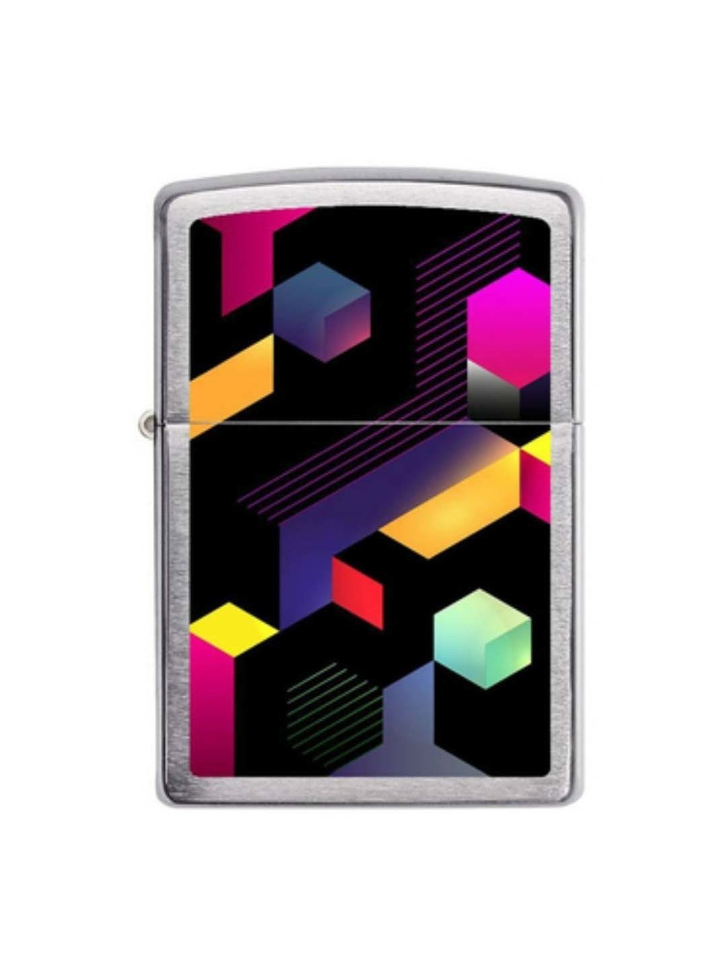 Zippo Black Block Design Brushed Brass Pocket Lighter