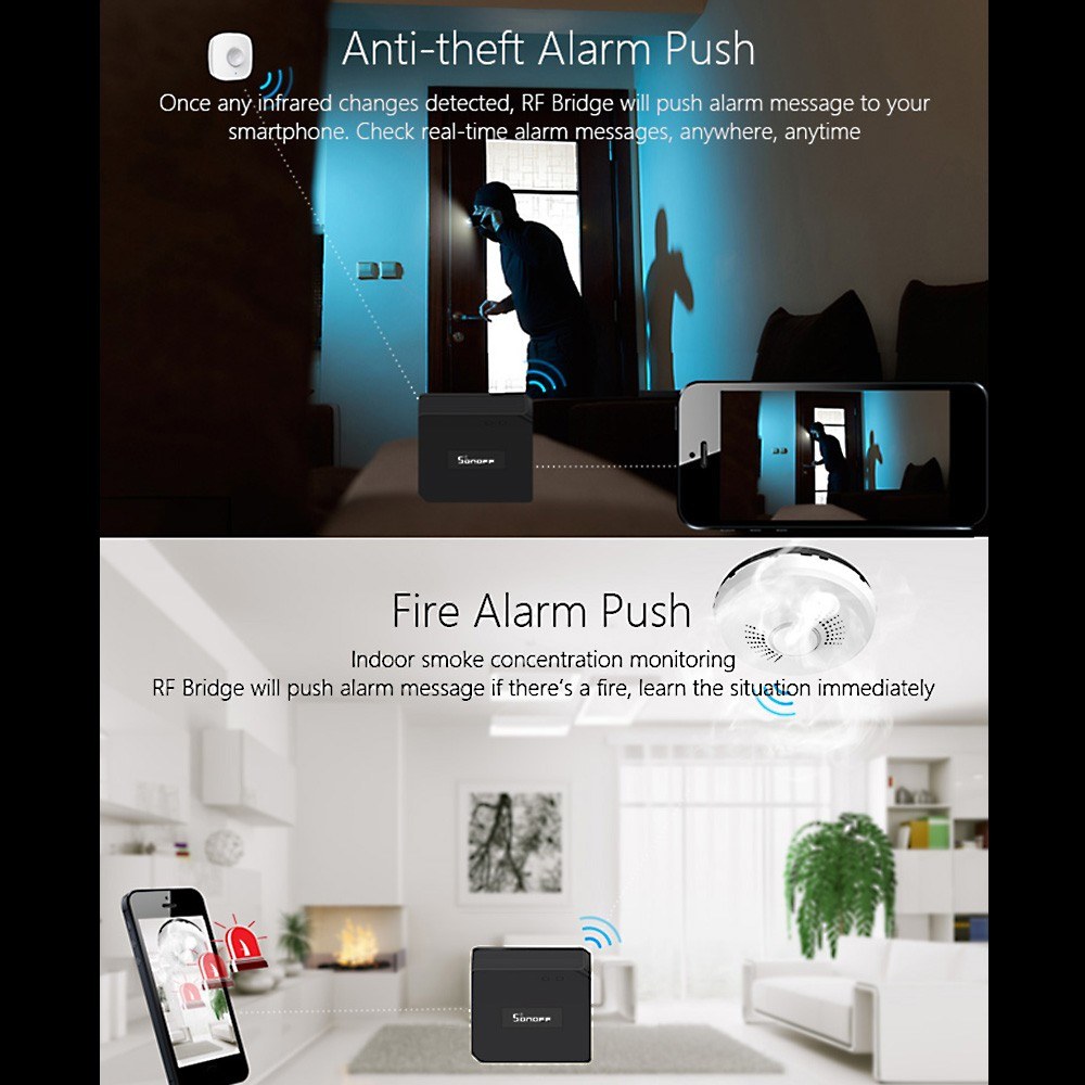 Sonoff RF Bridge 433MHZ Wifi Wireless Intelligent Wi-Fi Remote RF Controller Automation Module Switch For Smart Home Security Alexa Google Home