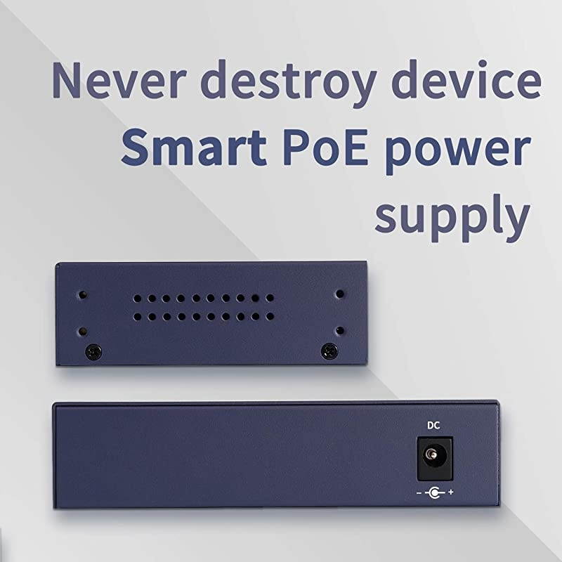 5 Port Gigabit PoE+ Switch 4 Port PoE 65W 8023ataf Compliant Desktop Sturdy Metal Fanless PlugandPlay Smart Power Management GHC5004P