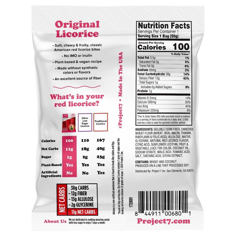 Project 7 Low Sugar Original Red Licorice - 1.08oz
