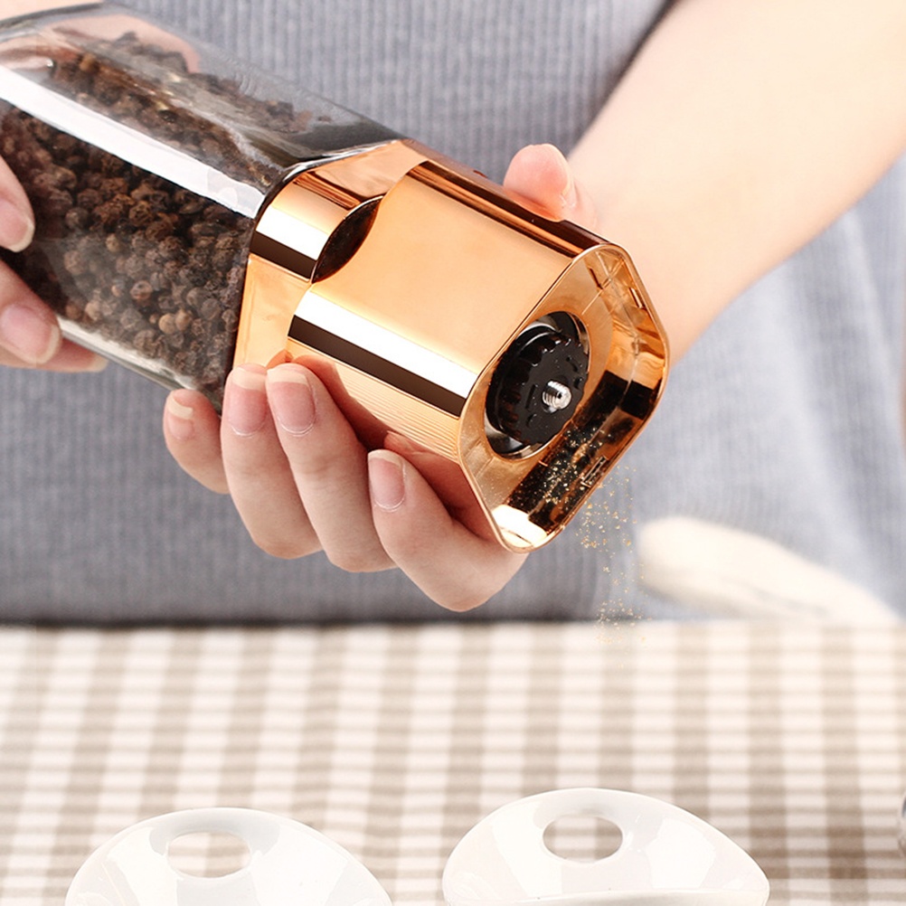 Manual Pepper Grinder Pepper Mills Glass Seasoning Storage Container Kitchen Gadget Golden