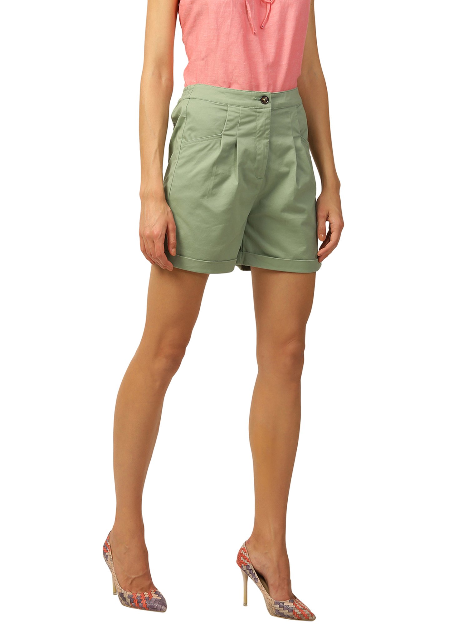 Elle Green Cotton Shorts