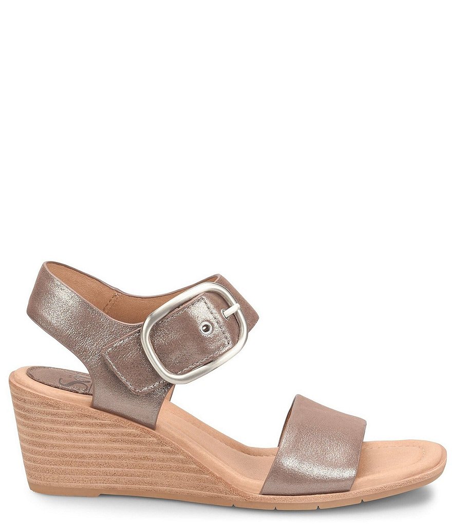 Sofft Greyston Leather Adjustable Buckle Wedge Sandals