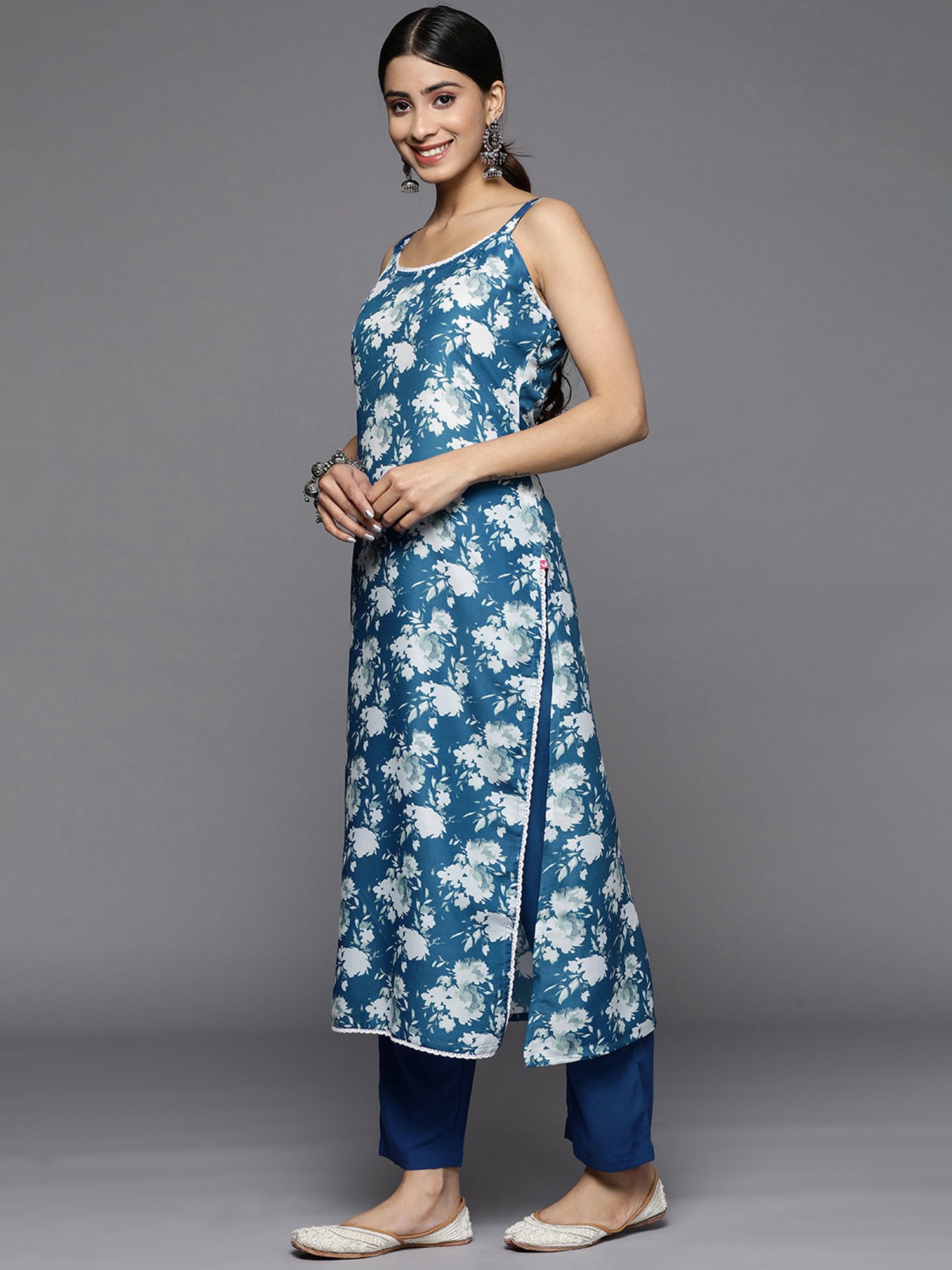 Varanga Blue Cotton Printed Kurta Pant Set With Dupatta