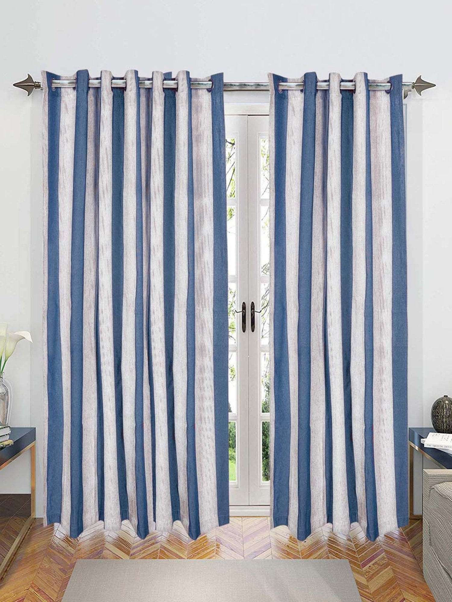 Saral Home Bamboo Blue 7 ft. Eyelet Door Curtains - Set of 2