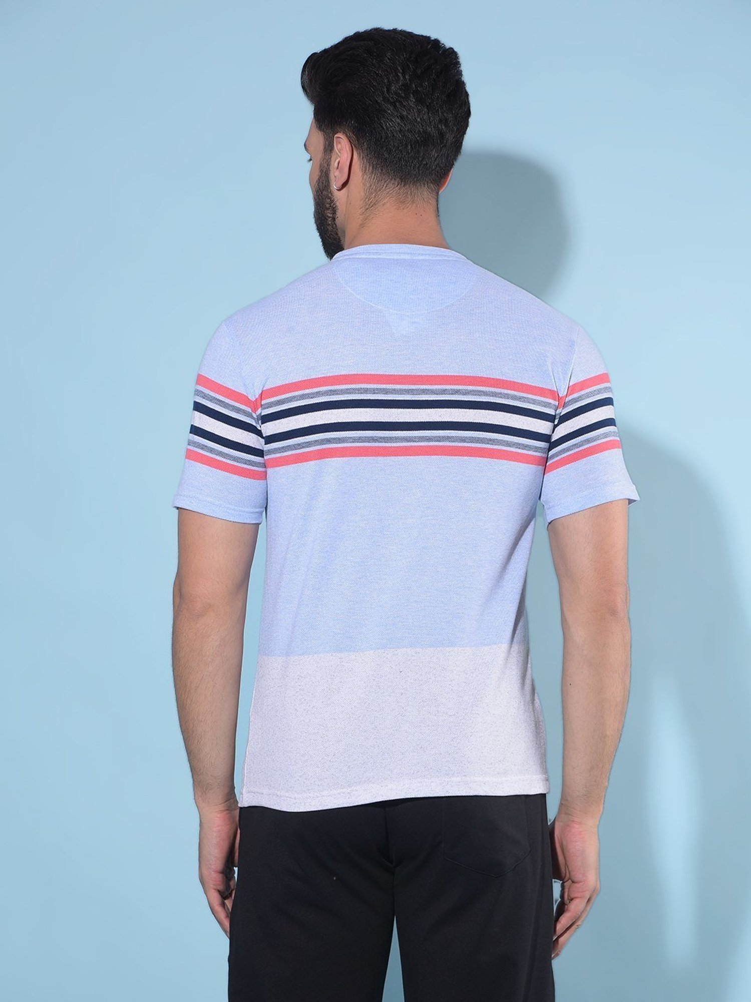 Crimsoune Club Blue  Slim Fit Striped T-Shirt