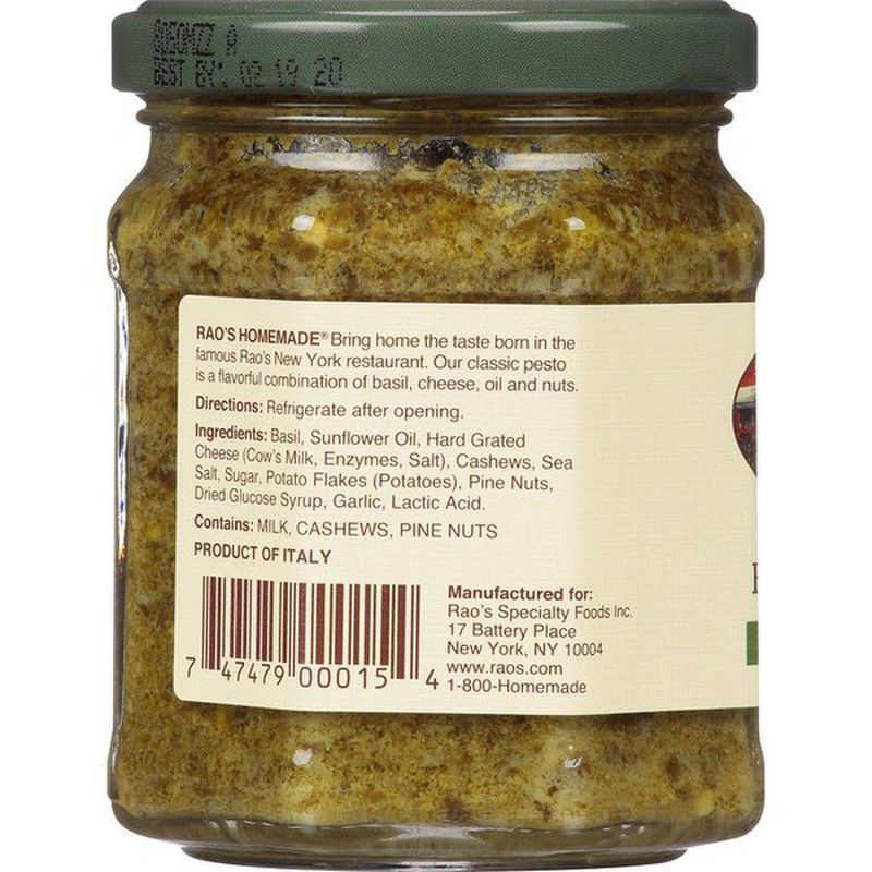 Rao's Homemade Basil Pesto Sauce Premium Quality Flavorful Pasta Sauce and Spread - 6.7 oz