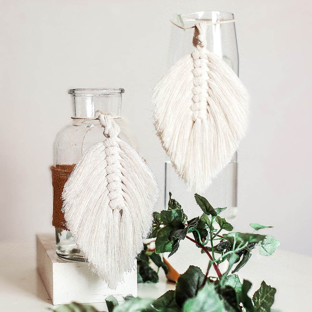 Hand Woven Coaster Delicate Table Placemat Dual-use Cup Mat and Hanging Decoration for Home Living Room (White)