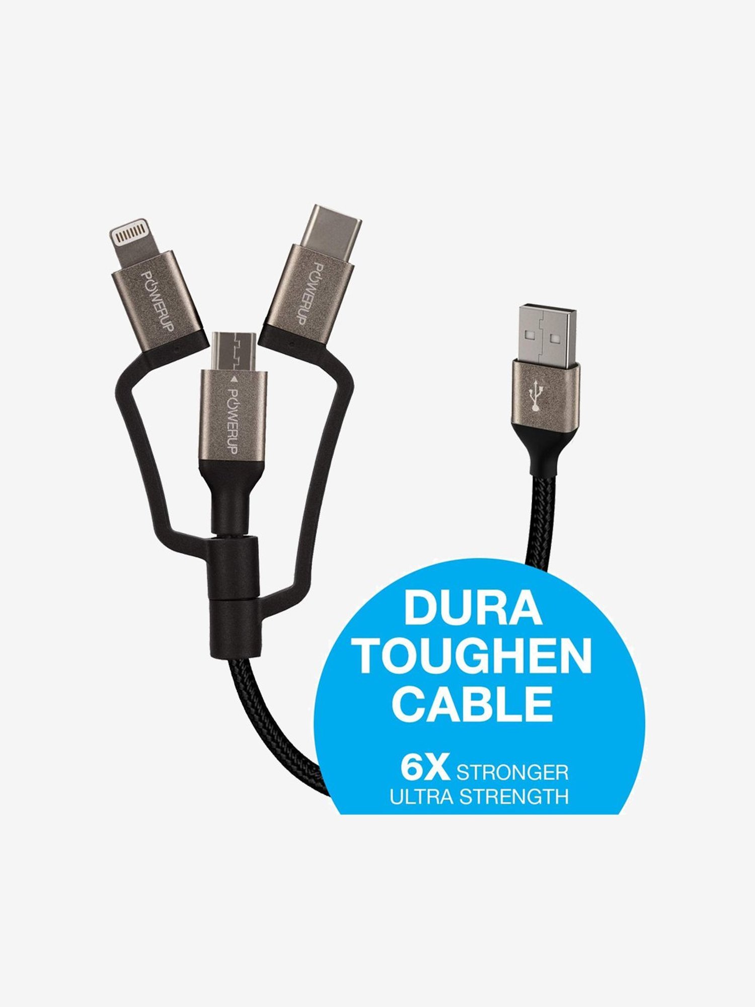 Powerup 12cm USB To Lightning/Type C/Micro MFi 3in1 Sync And Charge (Black)