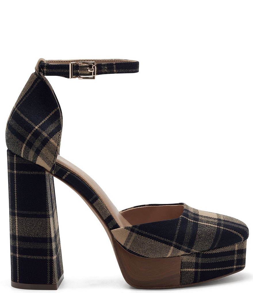 Jessica Simpson Kymmie Plaid Print Ankle Strap Platform Pumps
