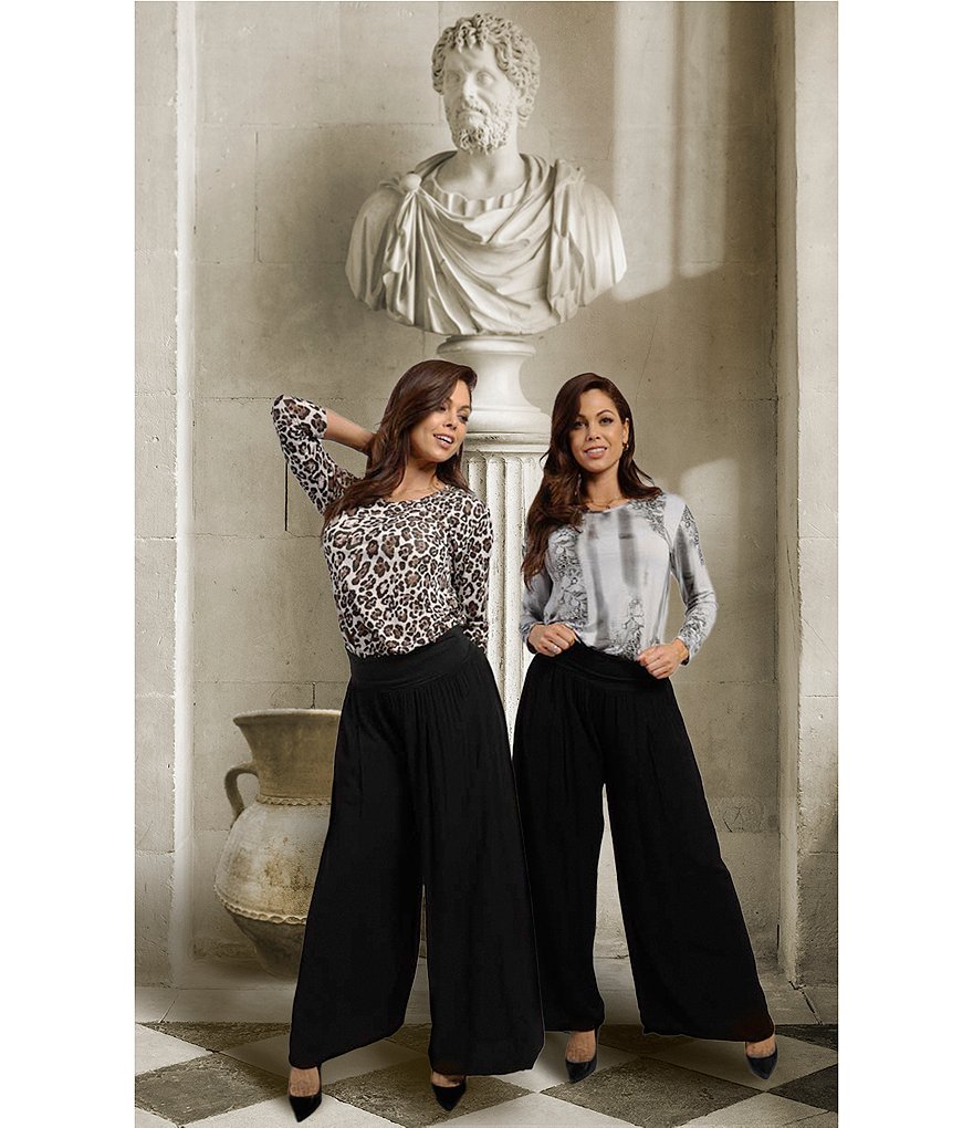 M Made in Italy Long Sleeve Jewel Neck Knit Top