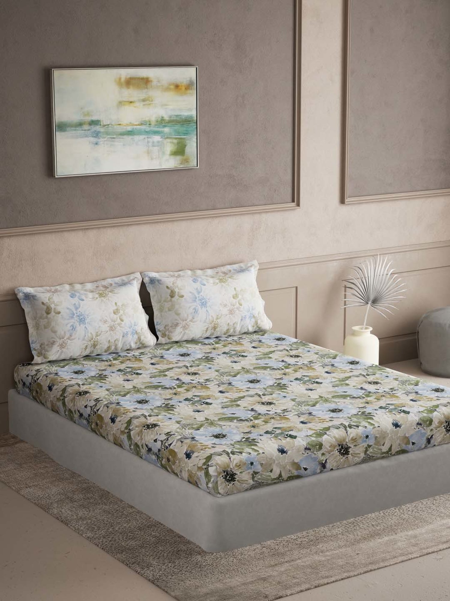 Ddecor Live beautiful The Elemental Blue 144 TC Cotton Queen Bedsheet with 2 Pillow Covers