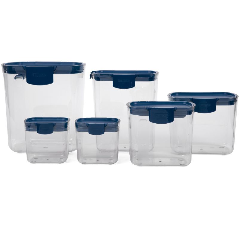 Progressive International Prepworks ProKeeper 6 Piece Clear Food Storage Container Bin and Lid Set for Home Pantry Kitchen Organization, Blue (2 Pack)