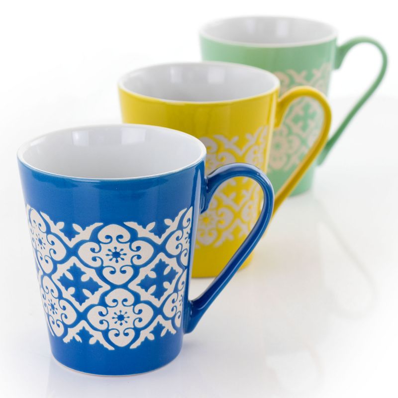 Gibson Home Windcrest 3 Piece 12.5 Ounce Cone Shaped Stoneware Cup Set in Assorted Colors