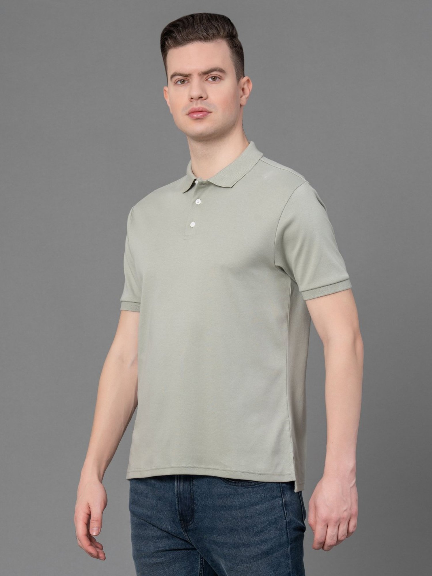 Red Tape Sage Green Regular Fit Cotton Polo T-Shirt