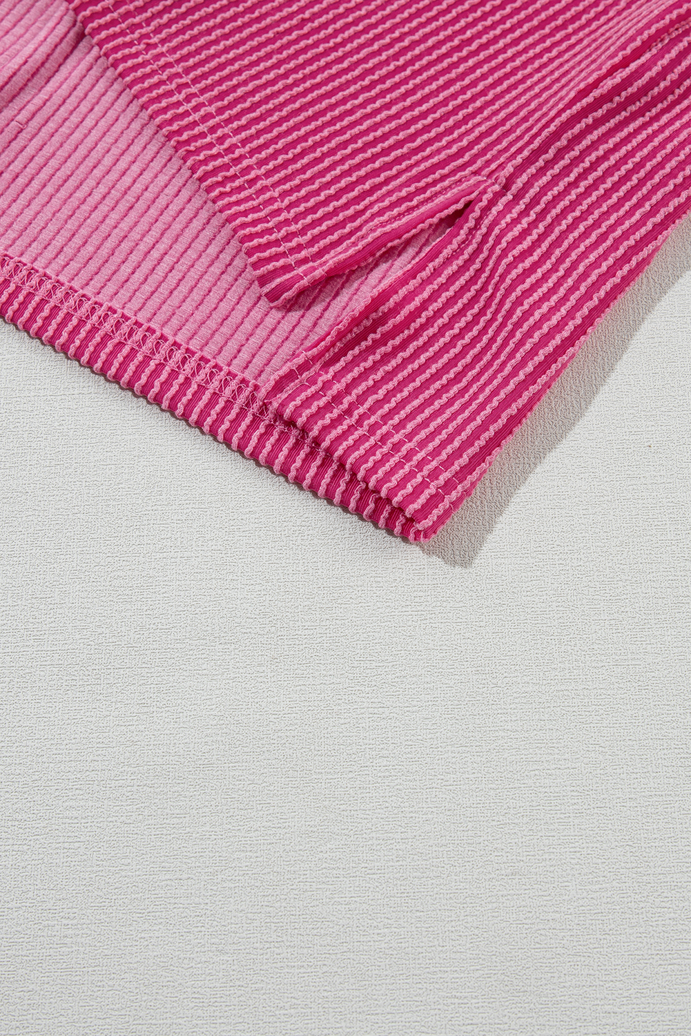 Rose Red Crinkle Rib Textured Knit Round Neck T Shirt