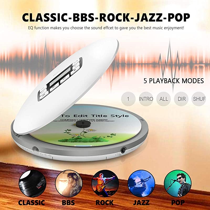 CD611 Portable CD Player, Personal Compact CD Player with LCD Display, Anti-Skip/Anti-Shock, Walkman Small Music CD Player with Headphones USB Cable for Car Home Travel (Black)