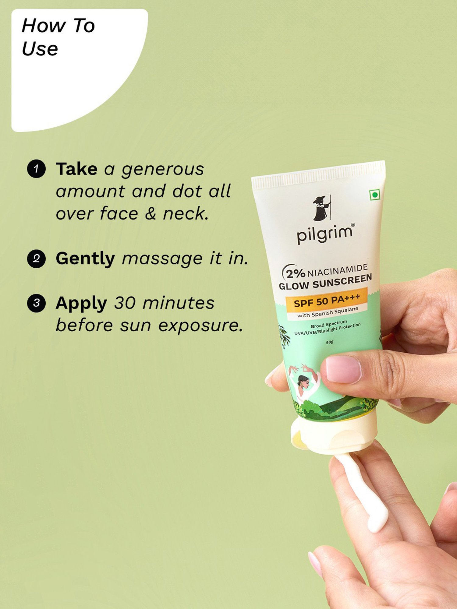 PILGRIM 2% Niacinamide Glow Sunscreen SPF 50 PA+++ - 50 gm