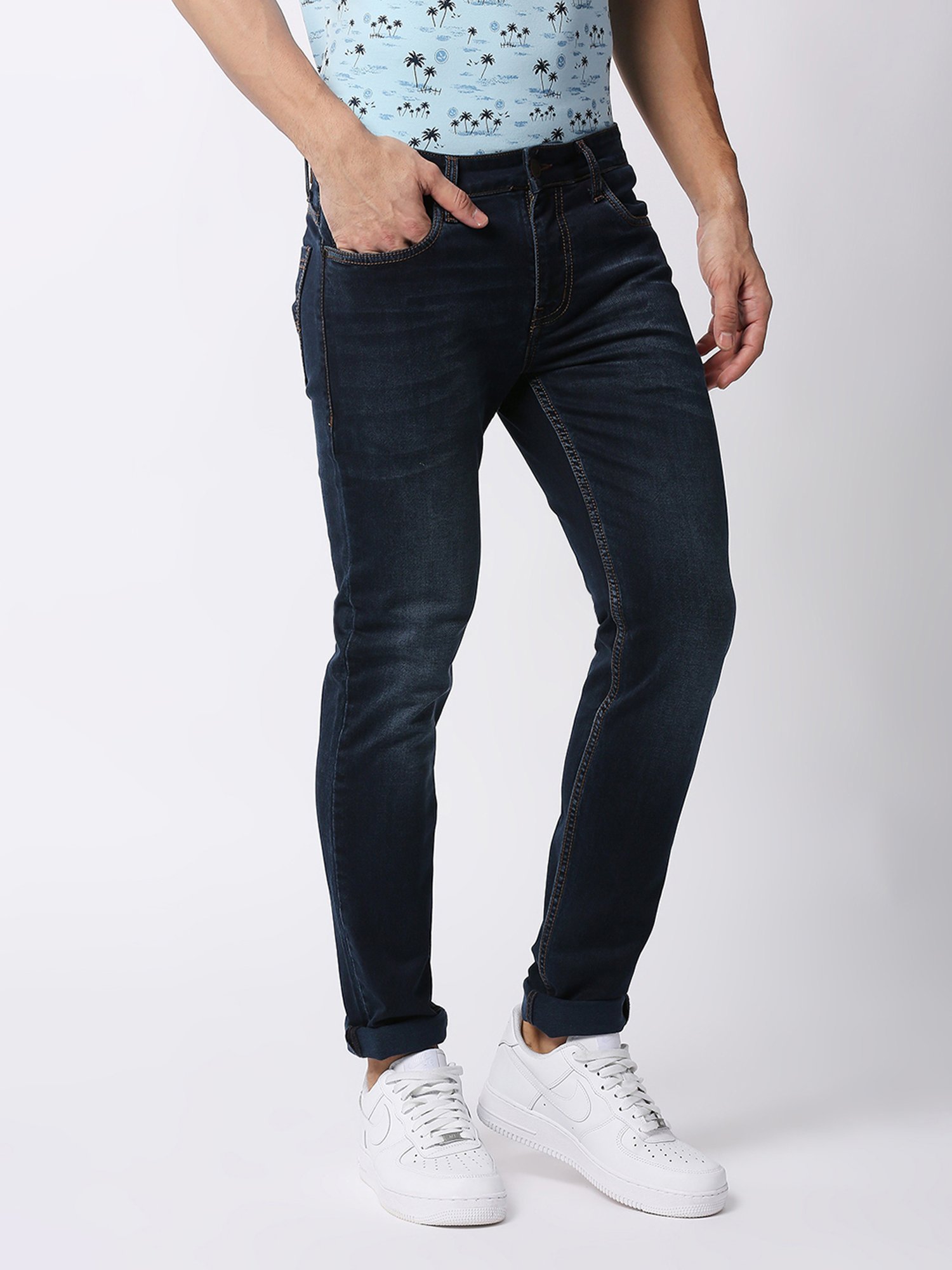 Dragon Hill Dark Blue Slim Fit Lightly Washed Jeans
