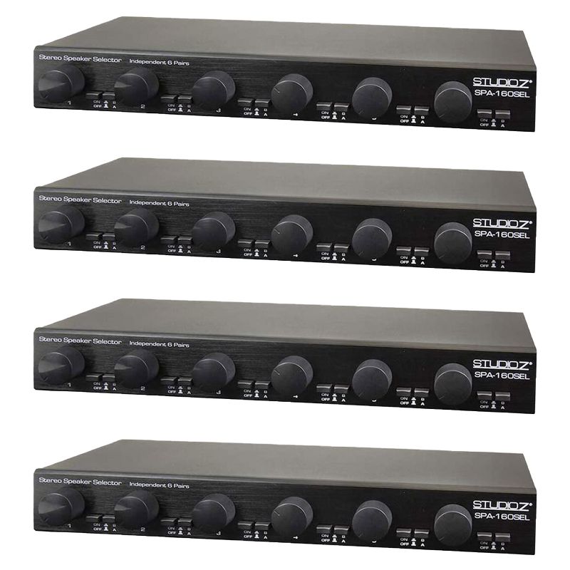 Studio Z 4 x SPA-160SEL Dual Source 900 Watt 6 Channel Stereo Speaker Selector Box Audio & Video Switcher, Black (4 Pack)