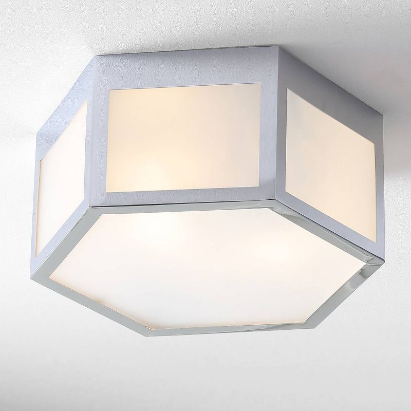 13" LED Metal/Frosted Glass Hexagon Sconce Chrome - Jonathan Y