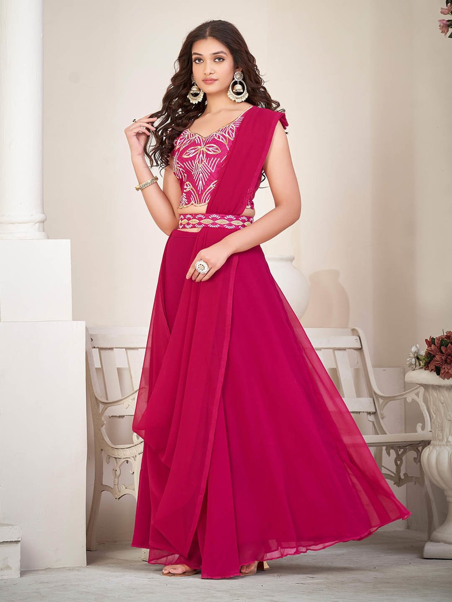 Warthy Ent Pink Embroidered Lehenga Choli Set With Dupatta