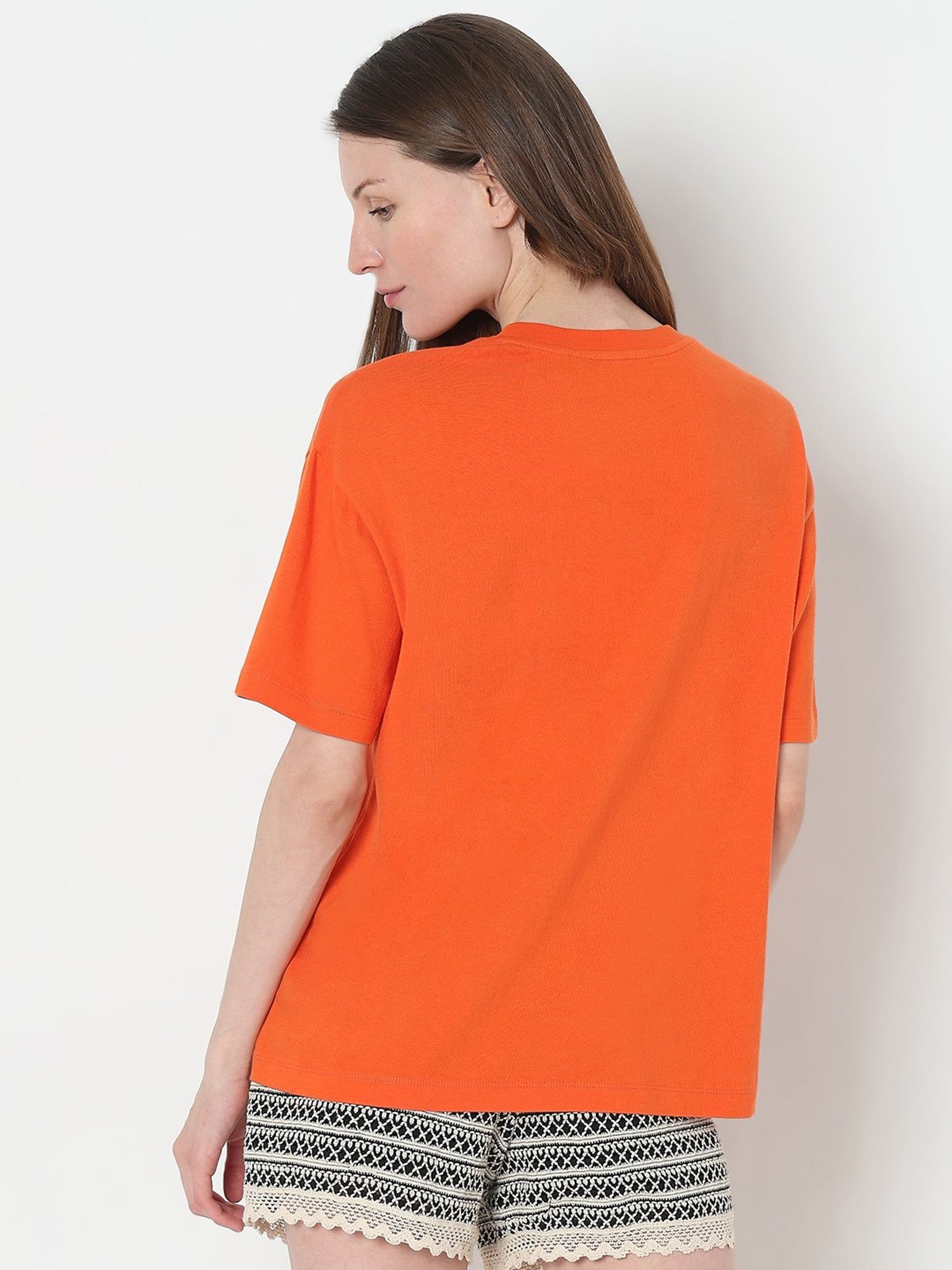 Vero Moda Orange Cotton Printed T-Shirt