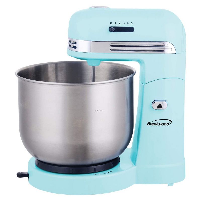 Brentwood SM-1162BL 250 Watt 5 Speed 3.5 Quart Kitchen Chef Countertop Baking Stand Mixer with 2 Beaters and Dough Hook Attachment, Blue
