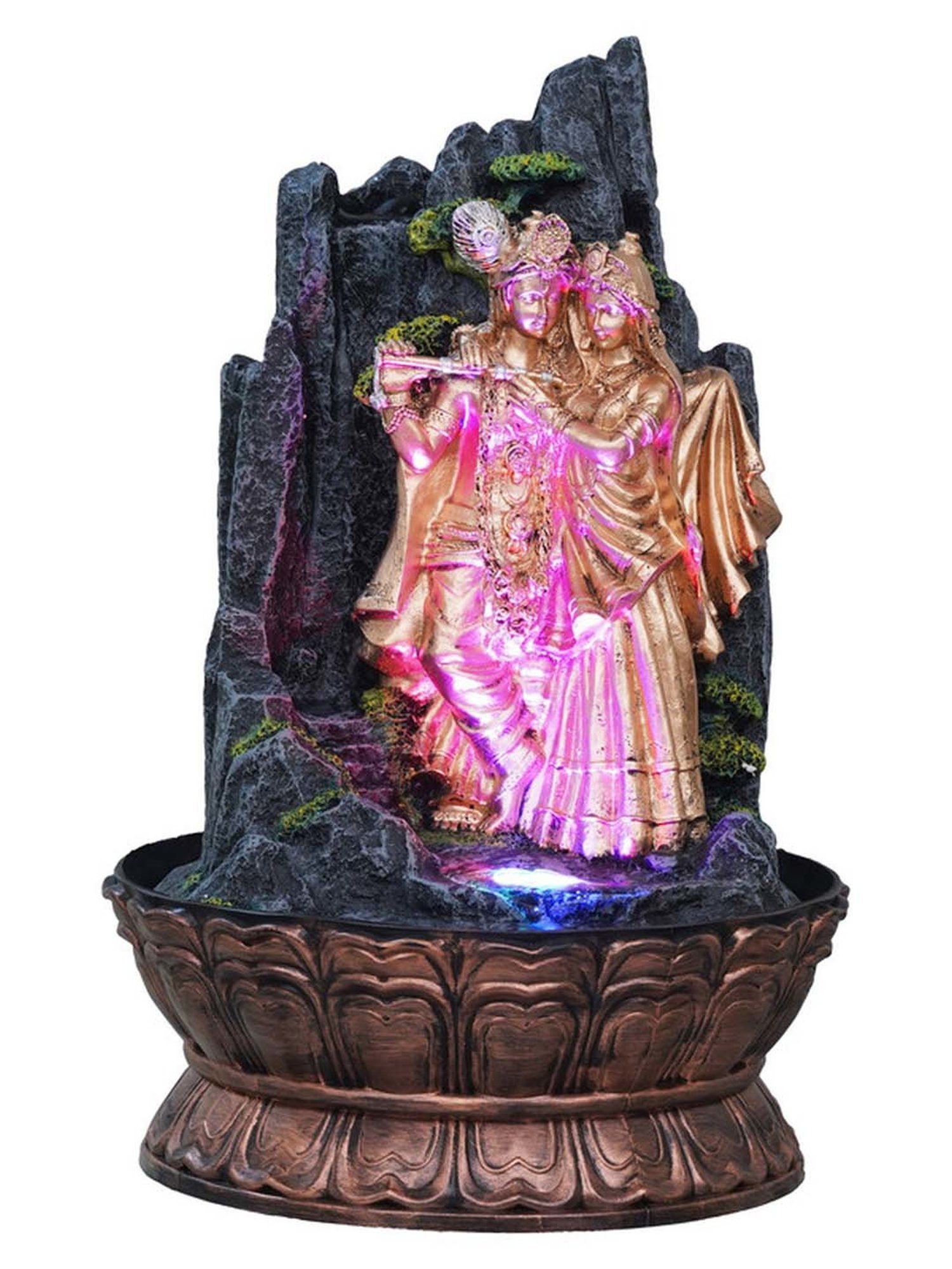 CHRONIKLE Gold & Grey Polyresin Radha Kirshna Waterfall Fountain