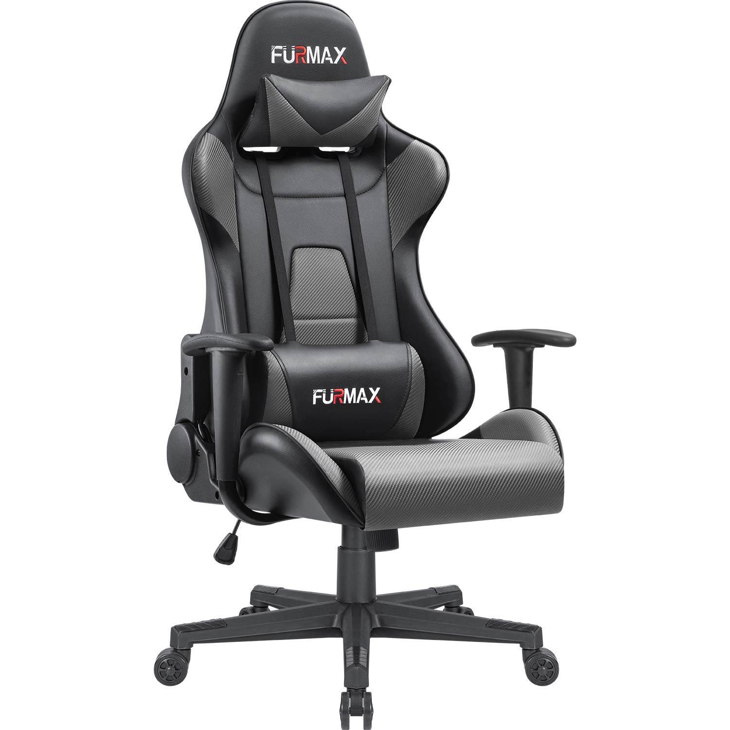 Furmax Gaming Office Chair Ergonomic High-Back Racing Style Adjustable Height Executive Computer Chair, PU Leather Swivel Desk Chair (Black/Grey)