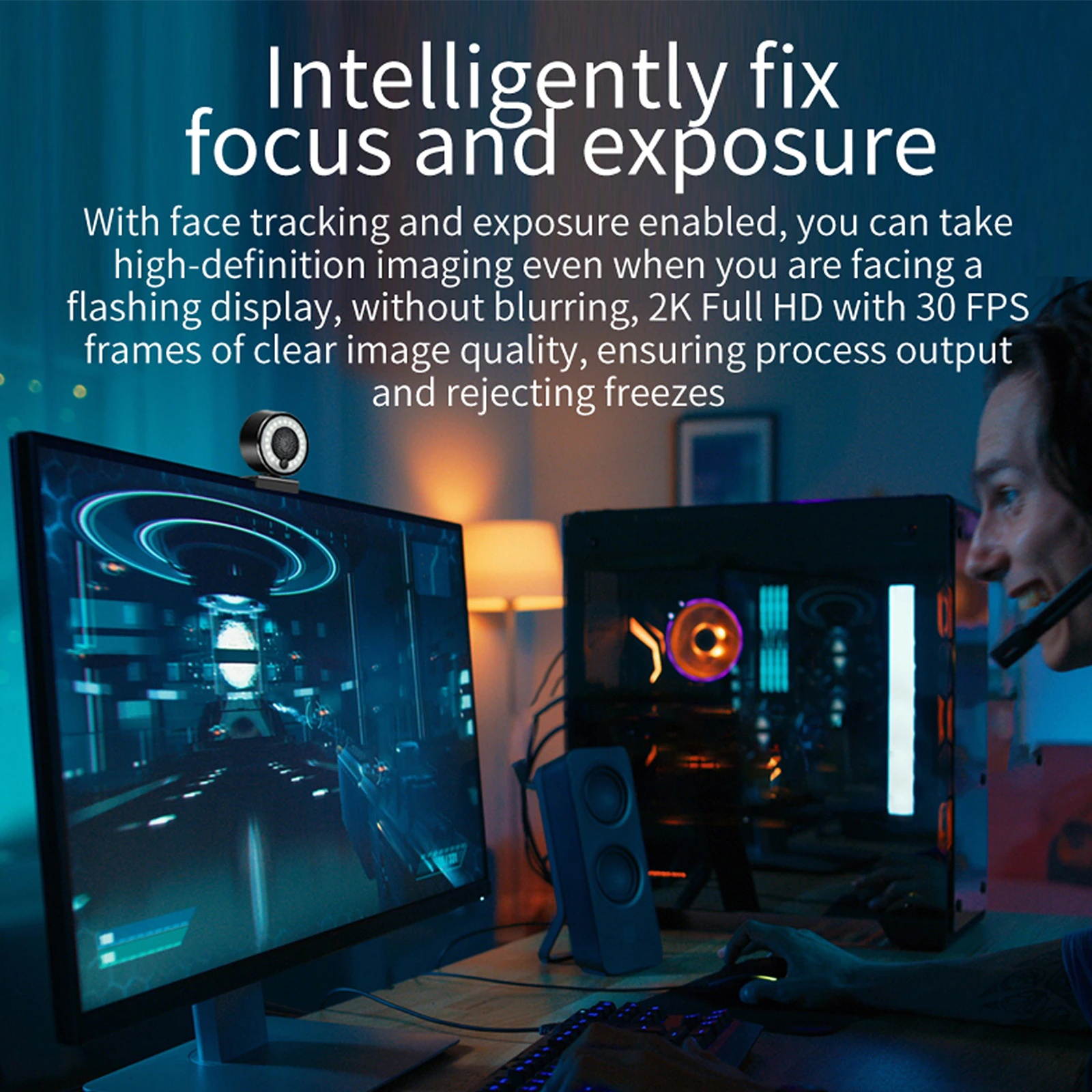 Newest USB Webcam with Ring Fill Light 2K Urtal Full HD Auto-focus 5MP PC Web Camera 2952*1944P for PC Laptop Video Conference